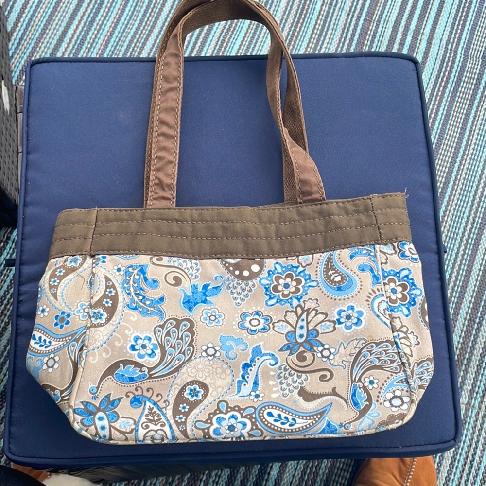 Thirty-One Brown and Blue Tote Bag with Paisley Design
